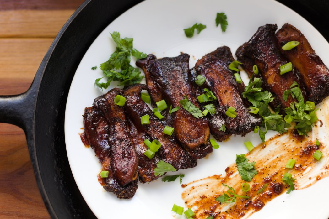 Beef ribs with pumpkin and eggplant
