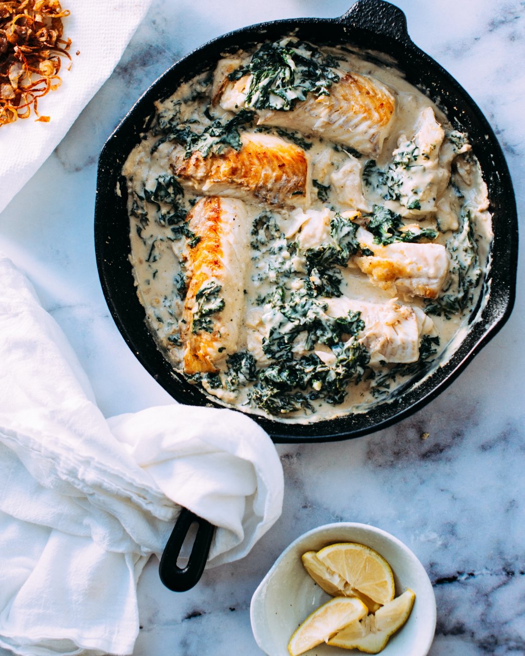 Grilled pikeperch with creamy spinach