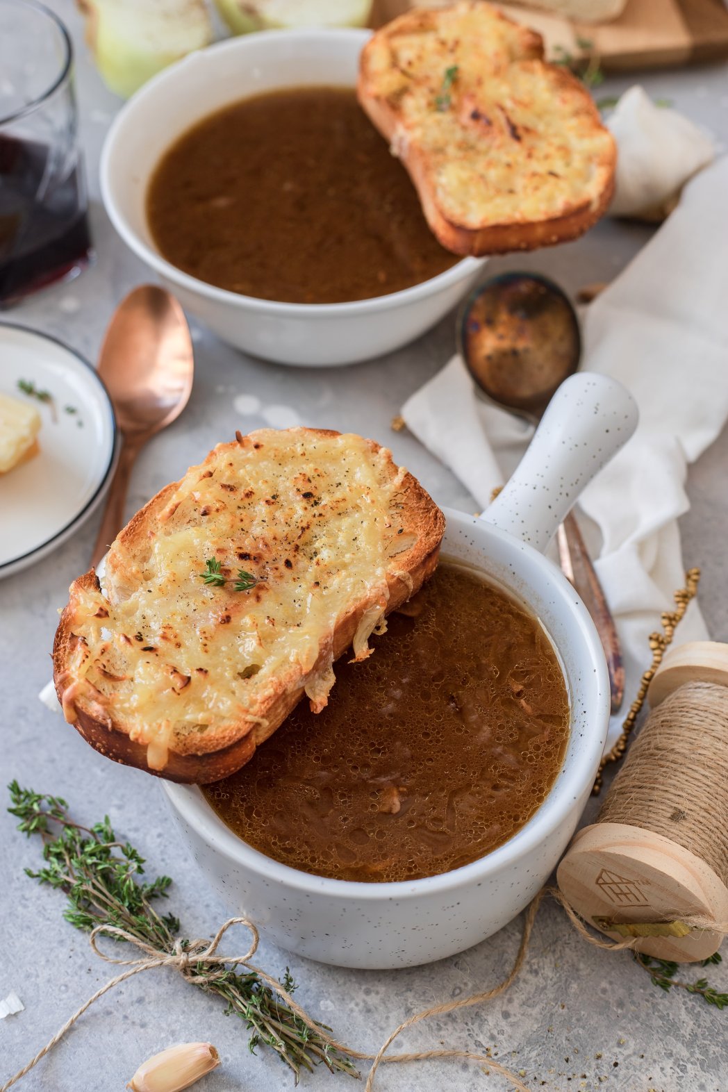 French onion soup with cheese croutons